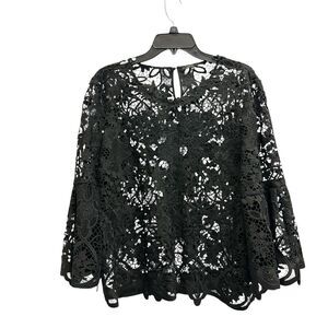 Kobi Halperin Womens Mallory Bell-Sleeve Lace Blouse in Black Beautiful Size XL